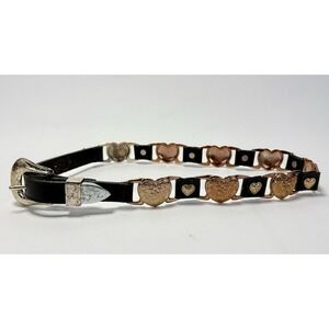 Two Tone Western 90's Black Leather Belt Concho Hearts Boho Cottage Size 28"